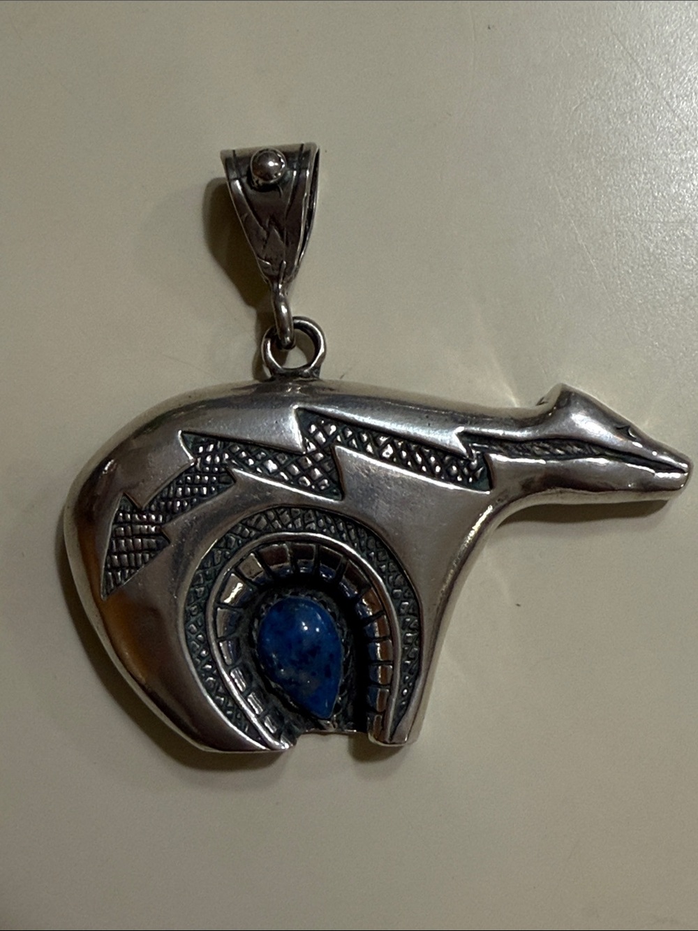 Native American Liberty E.E. Navajo Heartline Spirit Bear Pendant Sterling